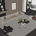 Modern Spacious Living Room With Light Colored Sofa And Round Coffee Table Set 3d model