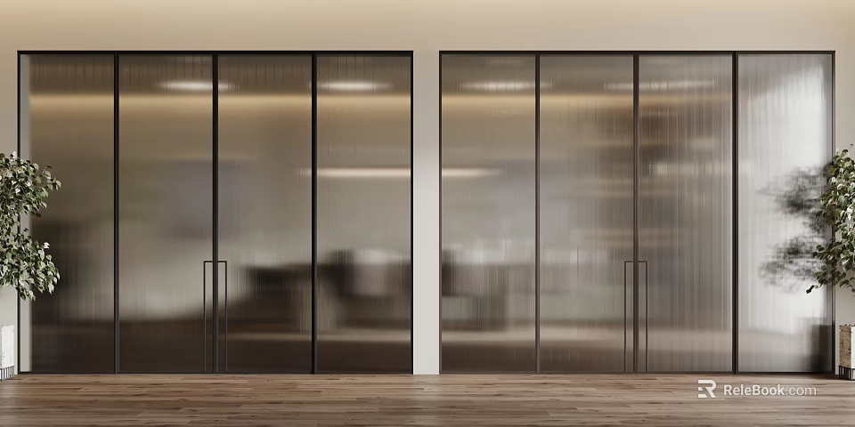Modern Glass Sliding Doors With Black Frames In Contemporary Interior Design 3d model 