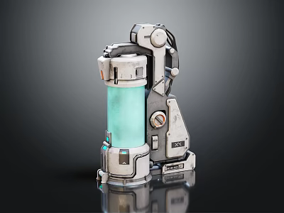 Smart Machine Featuring Metallic Structure Transparent Green Cylinder Control Buttons And Reflective Surface 3d model