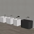 Modern Bathroom Accessories With Multiple White And Gray Ceramic Washbasins And Wall Mounted Faucets
