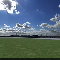 Industrial Plant With Modern Architecture Large Glass Windows Parking Area Green Lawn And Blue Sky