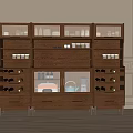 Natural Brown Wooden Sideboard With Multiple Compartments Drawers And Open Shelves