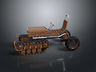 Toy Tank Model With Caterpillar Tracks Wooden Seat Metal Frame And Large Rear Wheel 3d model