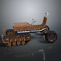 Toy Tank Model With Caterpillar Tracks Wooden Seat Metal Frame And Large Rear Wheel