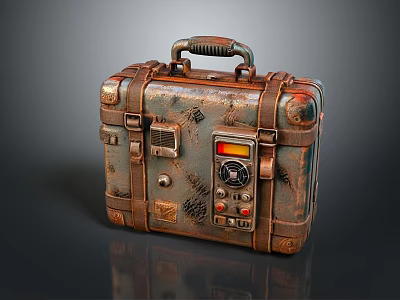 Vintage Old Leather Suitcase With Metal Buckles Buttons And Worn Texture 3d model