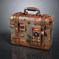 Vintage Old Leather Suitcase With Metal Buckles Buttons And Worn Texture