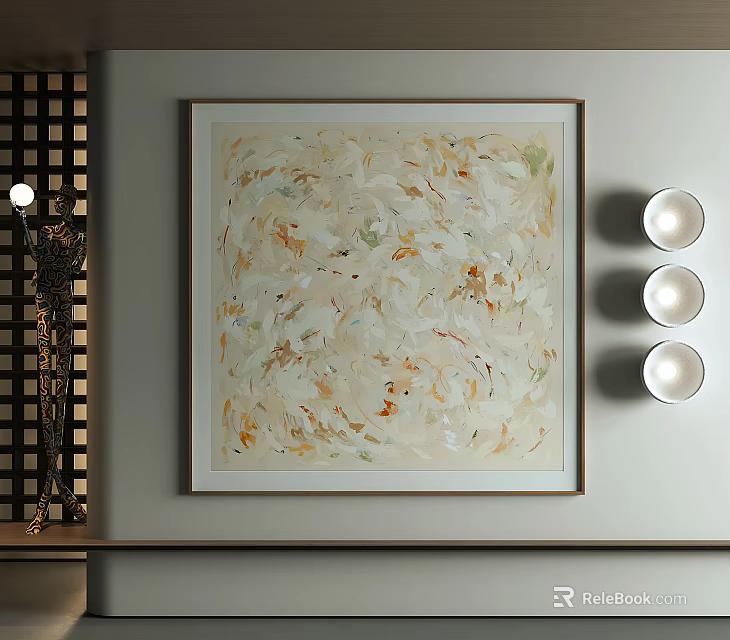 Abstract Neutral Tones Oil Painting With Warm Accents Hanging On Wall For Home Decor 3d model 