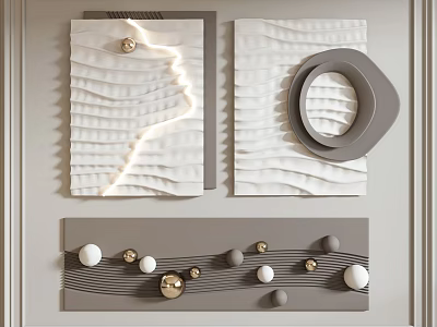 Modern Textured Wall Decor With Wavy Patterns Circular Elements And Spherical Accents 3d model