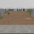 Wooden Stepped Modern Lounge Area With Green Plants And Gray Flooring