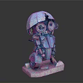 Blue Robot Figure With Large Mechanical Eyes And Worn Parts Standing On White Base
