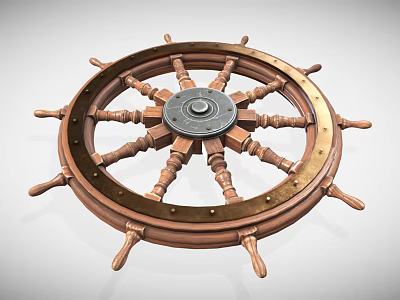 Vintage Wooden Ship Wheel Decorative Ornament Set With Metal Accents For Home Decor 3d model