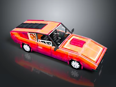 Vintage Orange Car Model With Black Roof Transparent Windows And Reflective Surface 3d model