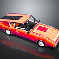 Vintage Orange Car Model With Black Roof Transparent Windows And Reflective Surface