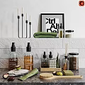 Daily Cleaning Products With Glass Bottles Green Towels Natural Lemon And Soap Bars