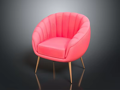 Pink Modern Chair With Scalloped Back Design And Gold Metal Legs 3d model