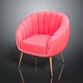Pink Modern Chair With Scalloped Back Design And Gold Metal Legs