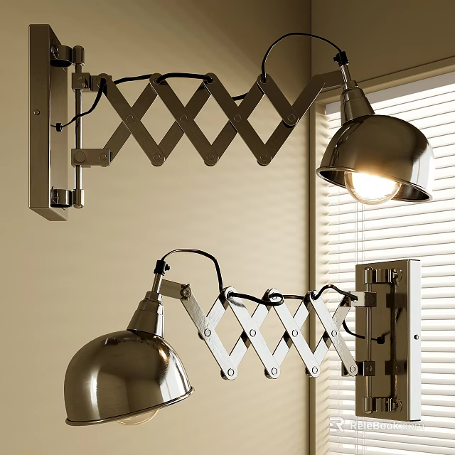 Modern Adjustable Metallic Silver Wall Lamp with Folding Arm and Window Shutters Design 3d model