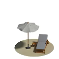 Outdoor Gray Lounge Chair On Sand Surface With Matching Umbrella And Wooden Side Table