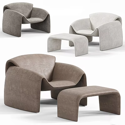 Modern Beige Upholstered Leisure Chair With Curved Design And Matching Ottoman 3d model