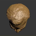 Detailed Golden Human Head Sculpture With Shiny Metallic Surface And Smiling Expression