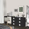 Stylish Black Dressing Table With White Accents Mirror Makeup And Accent Chair