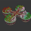 Fantasy Floating Islands Model With Green Trees Brown Bridges Blue Ponds And Rocky Bases