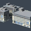 Modern Multi Building Office Complex With Connected Structure Large Windows And Gray Roof 3d model