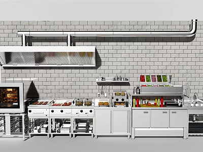 Modern Kitchen Interior With Brick Wall Cooking Equipment Oven And Cabinets 3d model
