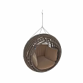 Hanging Rattan Round Two-Seater Sofa With Brown Cushions And Cozy Seats
