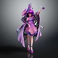 Female Character Wearing Purple Outfit With Butterfly Wings Headdress And Accessory
