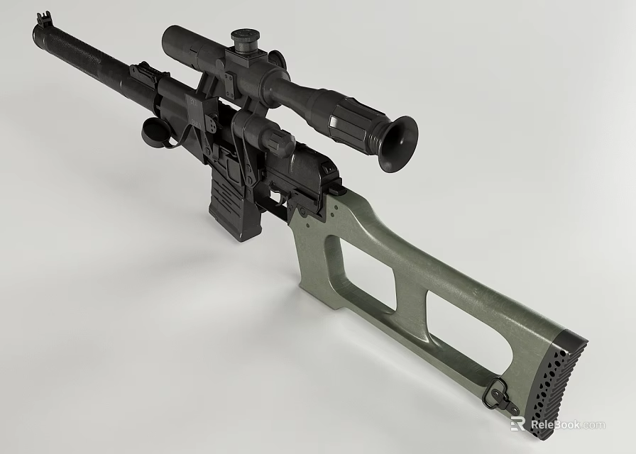 Sniper Rifle With Black Scope Green Ergonomic Stock Long Barrel And Detachable Magazine 3d model 