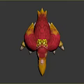 3D Cartoon Bird With Red Yellow Feathers Large Orange Beak And Yellow Sharp Claws