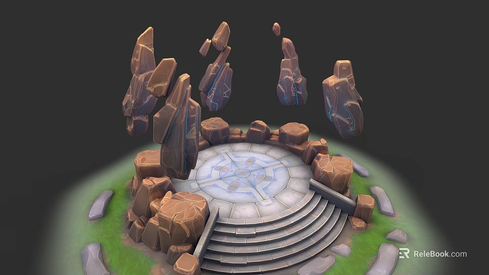 Garden Landscape Featuring Circular Platform with Staircase Rocks Grass and Magical Circle 3d model