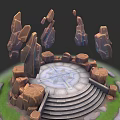 Garden Landscape Featuring Circular Platform with Staircase Rocks Grass and Magical Circle 3d model