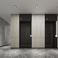 Modern Elevator Lobby Interior With Stone Walls Black Doors And Marble Flooring 3d model