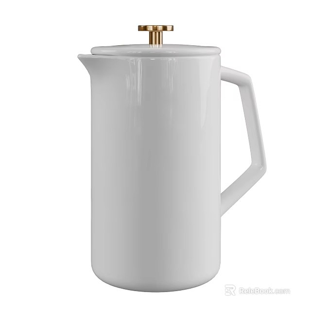 White Ceramic Kettle With Lid And Handle For Modern Kitchen Use 3d model 