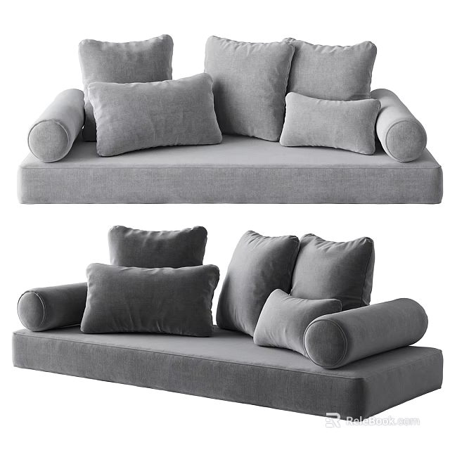 Stylish Gray Living Room Sofas With Armrests And Plush Cushions 3d model 