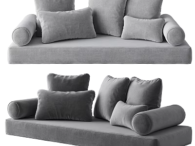 Stylish Gray Living Room Sofas With Armrests And Plush Cushions 3d model