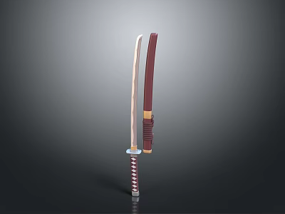 Traditional Japanese Katana Weapon With Red Sheath And Wrapped Handle Design 3d model