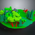 Cartoon Forest Scene With Green Trees Small House Red Deer And Green Grass
