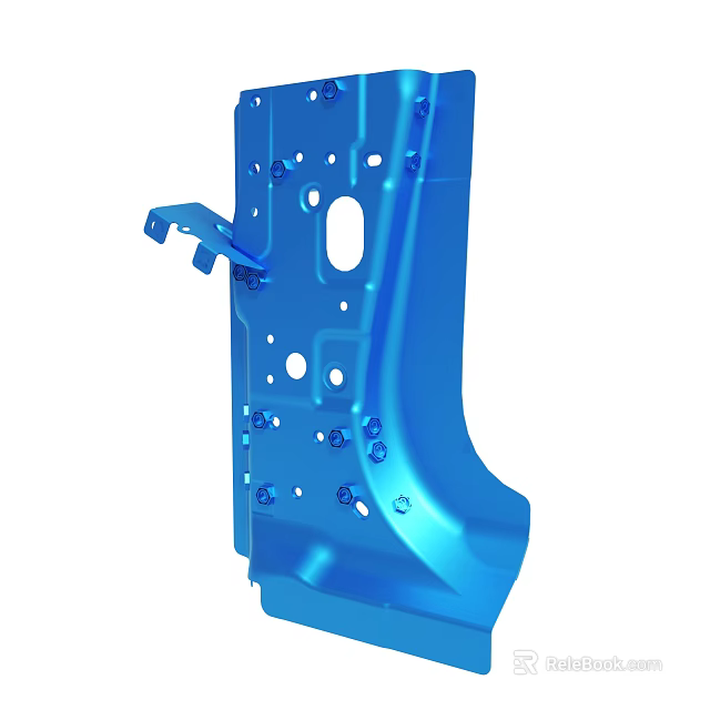 Shiny Blue Metallic Industrial Component With Multiple Holes And Mounting Features 3d model