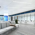 Modern Public Service Hall Interior With Waiting Seats Digital Screens And Glass Partitions