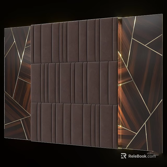 Dark Geometric Decorative Wall Panel Design With Wooden Stripes And Modern Lines 3d model 