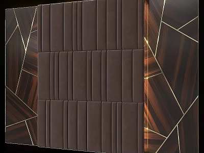 Dark Geometric Decorative Wall Panel Design With Wooden Stripes And Modern Lines 3d model