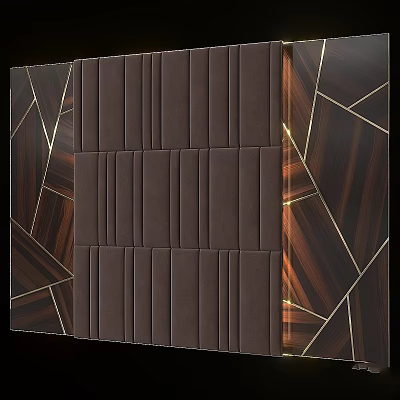 Dark Geometric Decorative Wall Panel Design With Wooden Stripes And Modern Lines 3d model