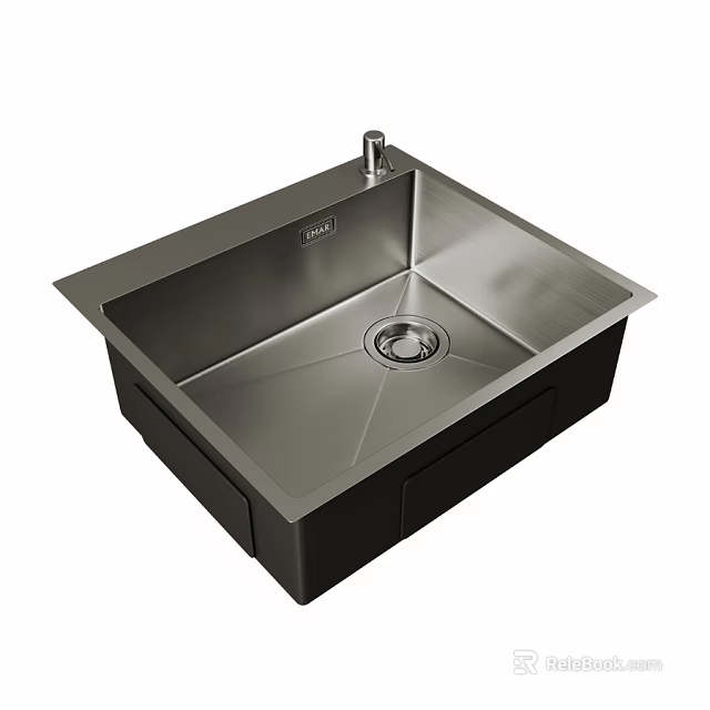 Modern Stainless Steel Single Bowl Kitchen Sink with Brushed Finish and Faucet 3d model 