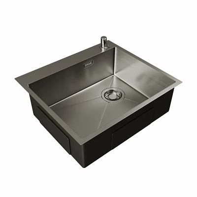 Modern Stainless Steel Single Bowl Kitchen Sink with Brushed Finish and Faucet 3d model
