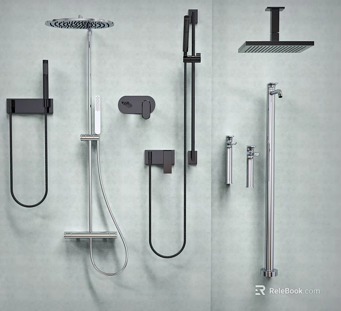 Modern Black And Chrome Shower System With Rain Shower Head Handheld Sprayer And Controls 3d model 