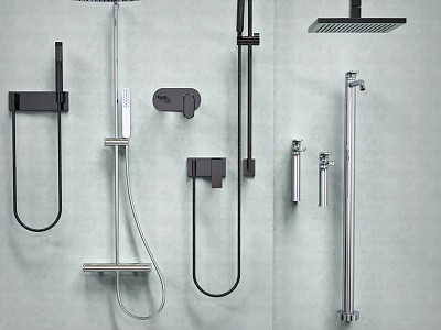 Modern Black And Chrome Shower System With Rain Shower Head Handheld Sprayer And Controls 3d model