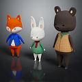 Cute Orange Fox White Rabbit Brown Bear As Game Movie Characters In Colorful Outfits